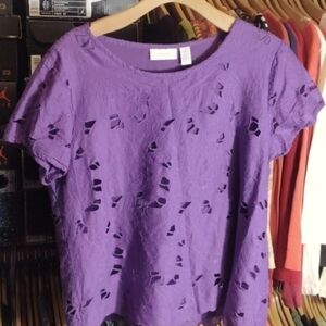 𝅺chico's short sleeve floral print shirt size 2 color purple